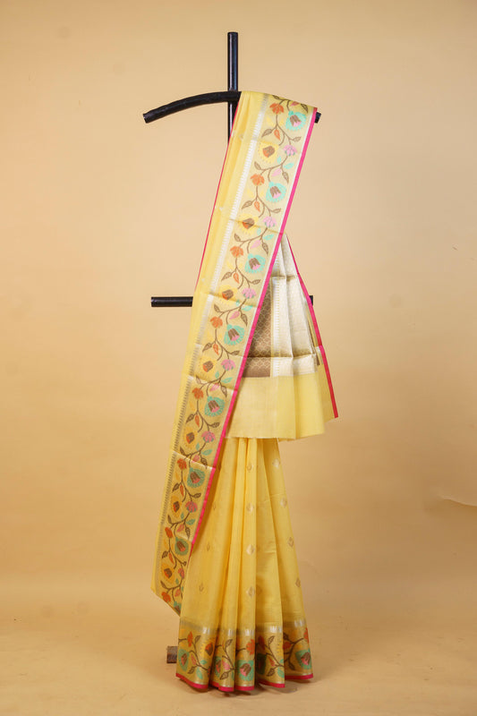 Gold Cotton Kota Paithani Border Premium Banarasi Saree