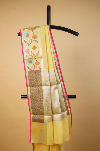 Gold Cotton Kota Paithani Border Premium Banarasi Saree