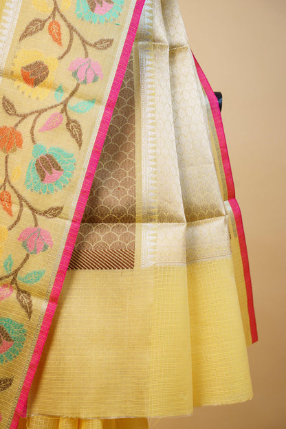 Gold Cotton Kota Paithani Border Premium Banarasi Saree