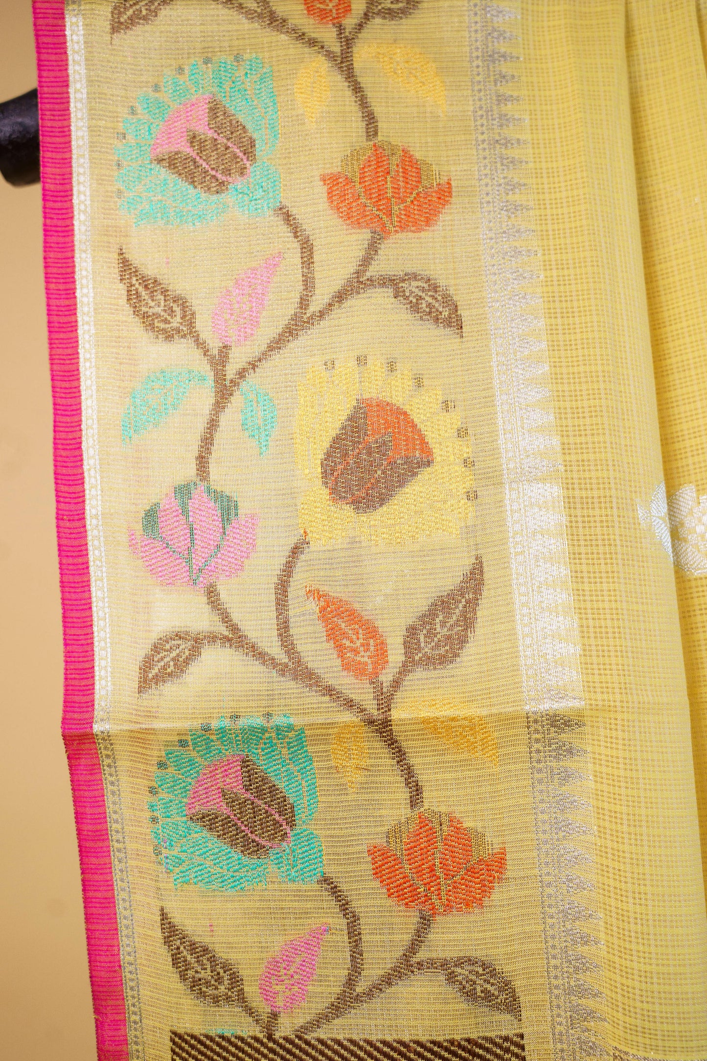 Gold Cotton Kota Paithani Border Premium Banarasi Saree