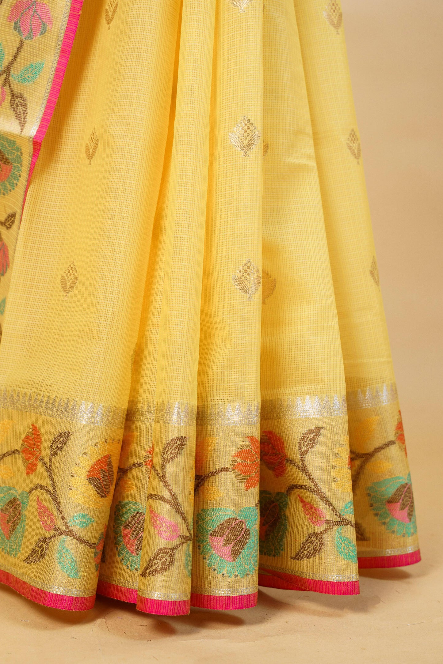 Gold Cotton Kota Paithani Border Premium Banarasi Saree