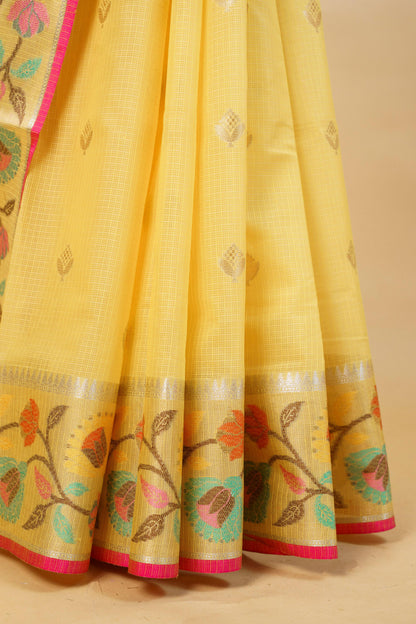 Gold Cotton Kota Paithani Border Premium Banarasi Saree