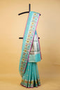 Aqua Blue Cotton Kota Paithani Border Premium Banarasi Saree