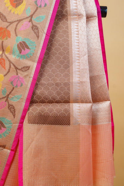 Peach  Cotton Kota Paithani Border Premium Banarasi Saree