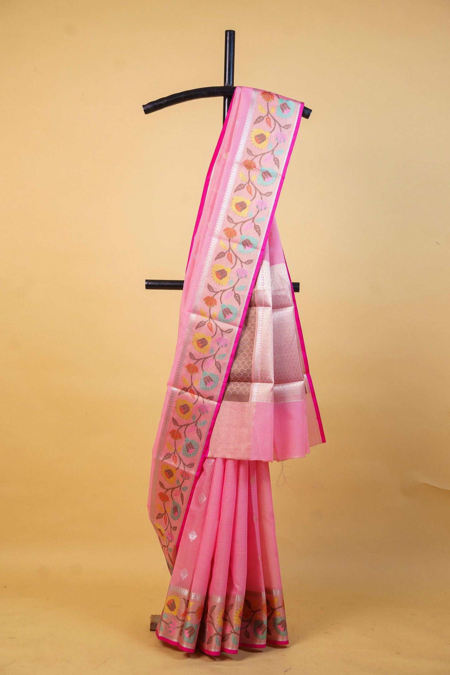 Pink Cotton Kota Paithani Border Premium Banarasi Saree