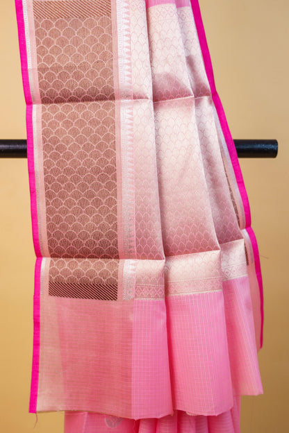Pink Cotton Kota Paithani Border Premium Banarasi Saree