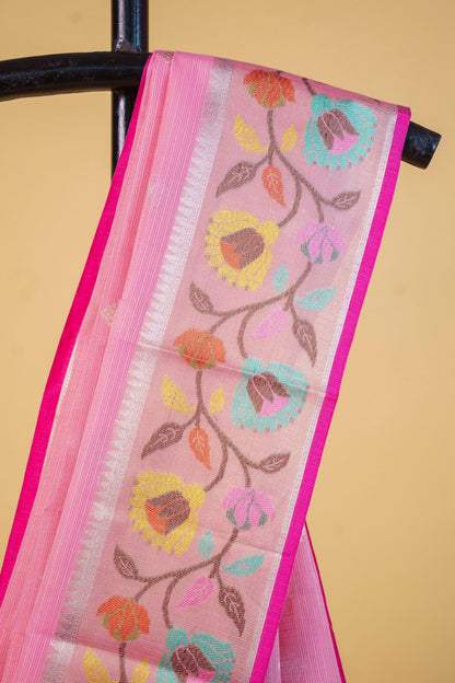 Pink Cotton Kota Paithani Border Premium Banarasi Saree