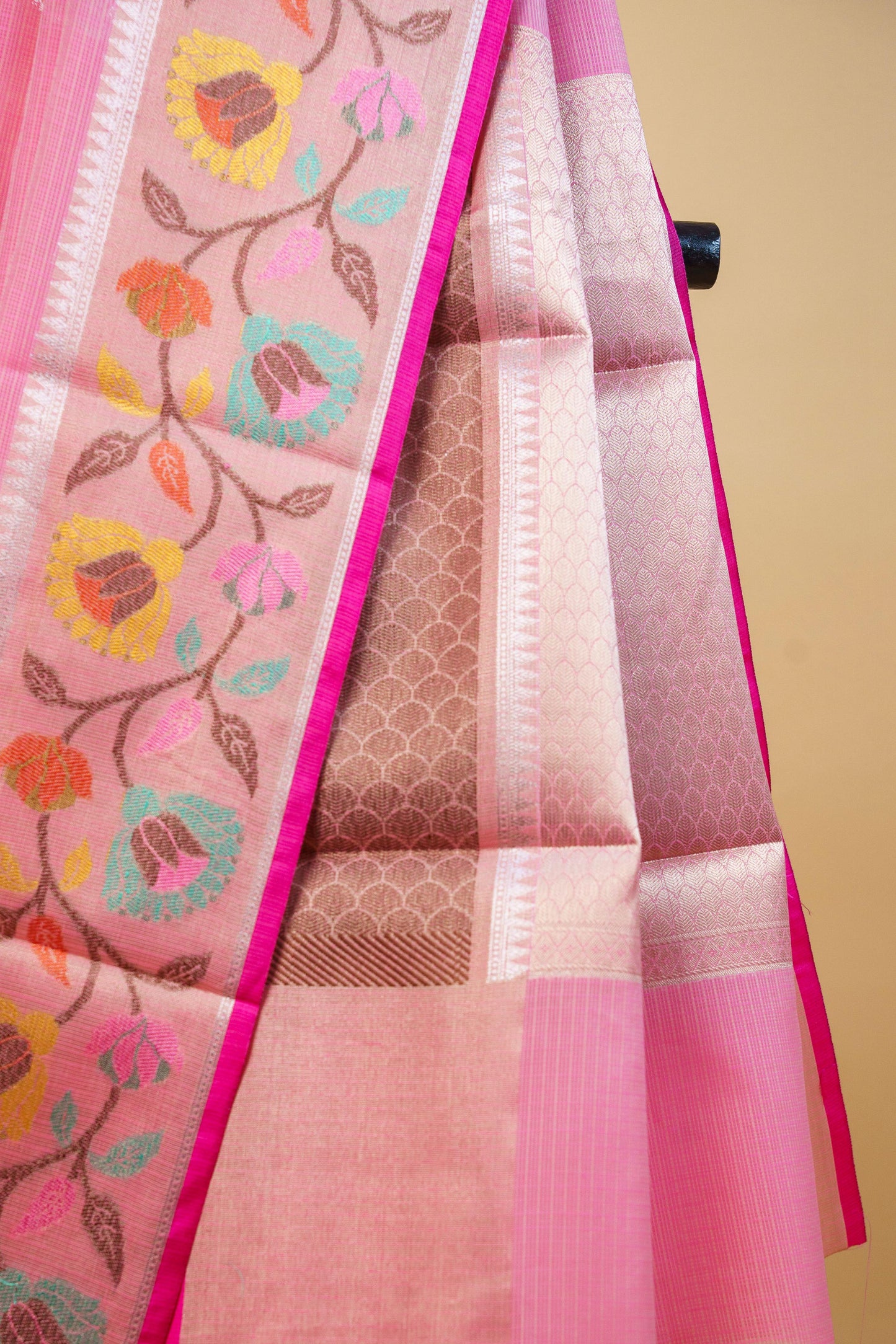 Pink Cotton Kota Paithani Border Premium Banarasi Saree