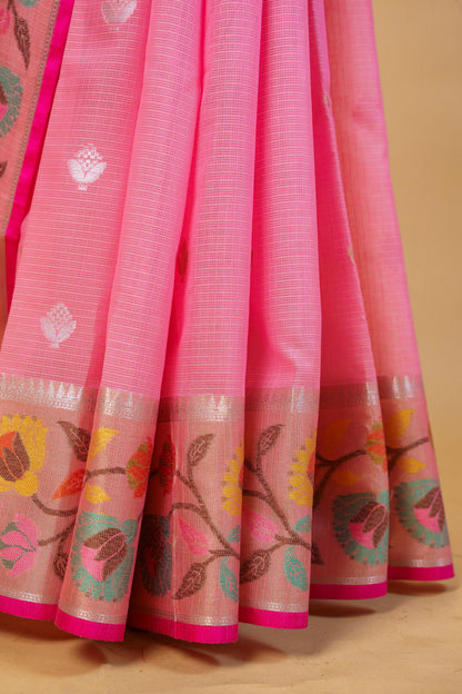 Pink Cotton Kota Paithani Border Premium Banarasi Saree
