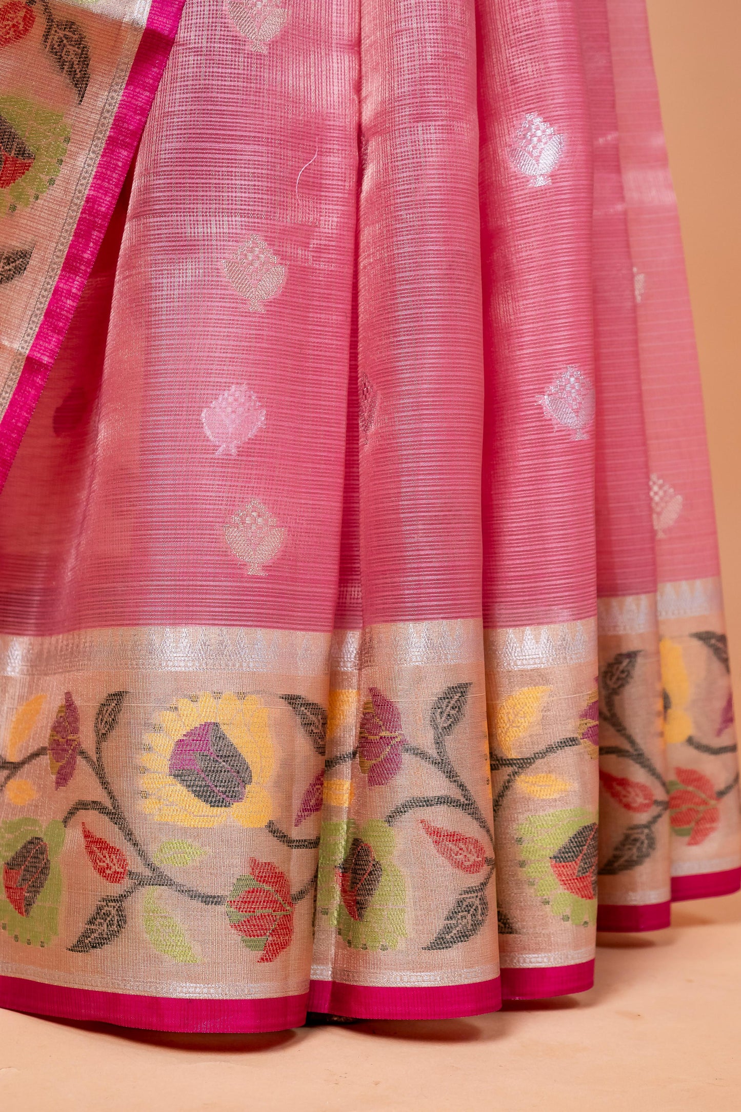 Beige Tissue Kota Paithani Border Premium Banarasi Saree