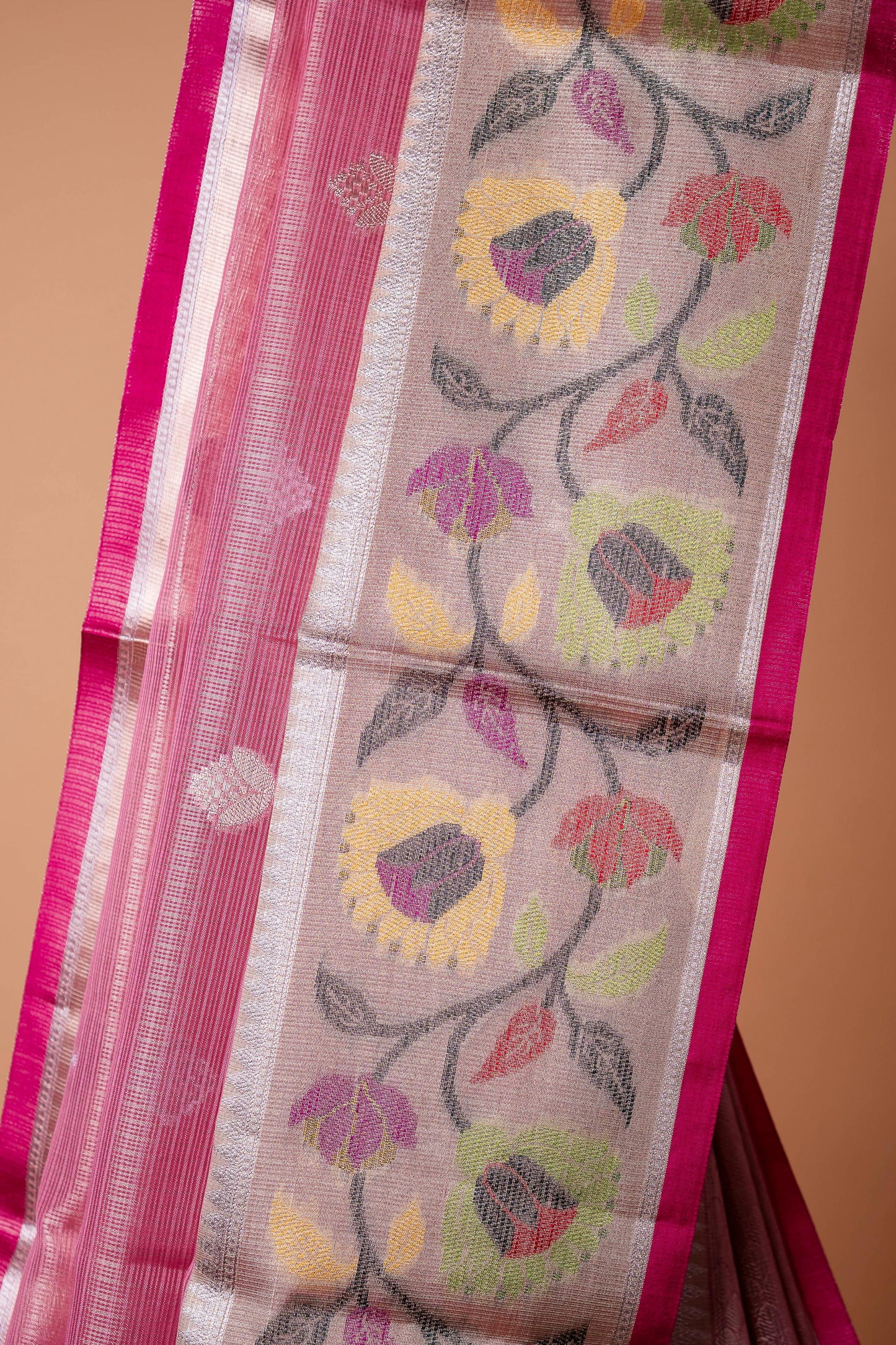 Beige Tissue Kota Paithani Border Premium Banarasi Saree