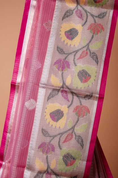 Beige Tissue Kota Paithani Border Premium Banarasi Saree