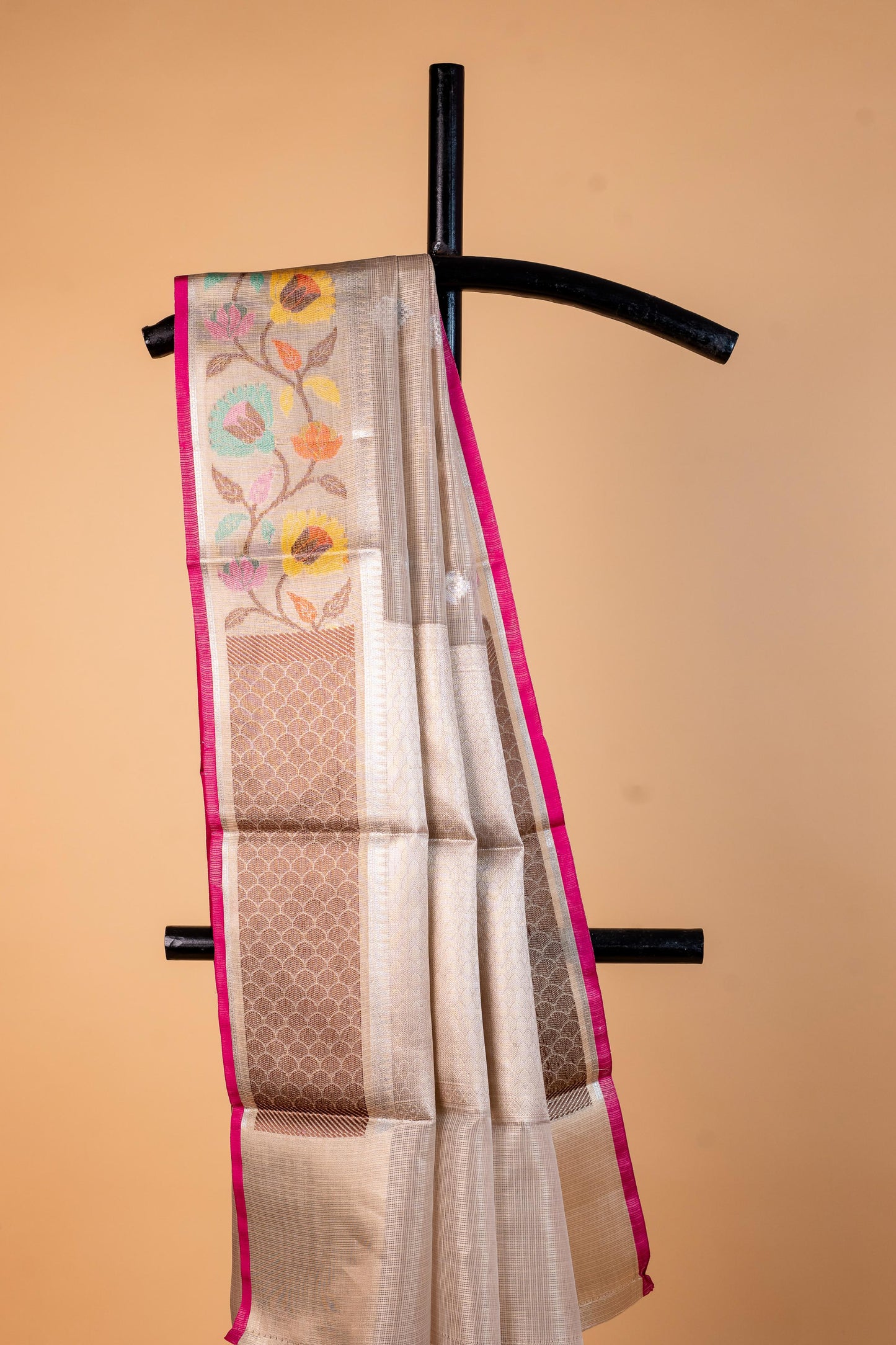 Gray Tissue Kota Paithani Border Premium Banarasi Saree