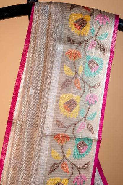 Gray Tissue Kota Paithani Border Premium Banarasi Saree