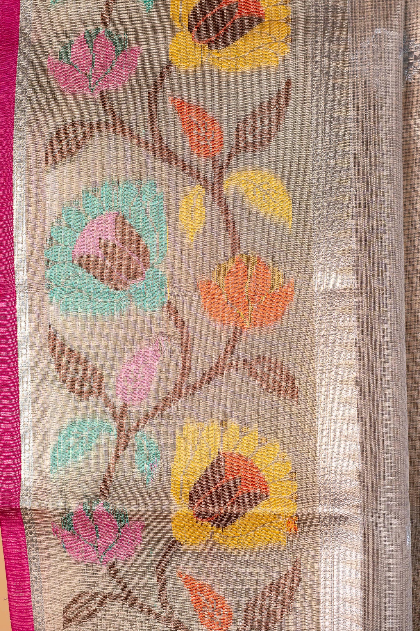 Gray Tissue Kota Paithani Border Premium Banarasi Saree