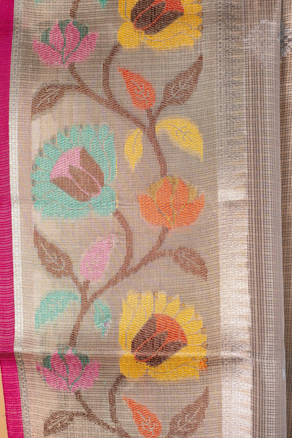 Gray Tissue Kota Paithani Border Premium Banarasi Saree