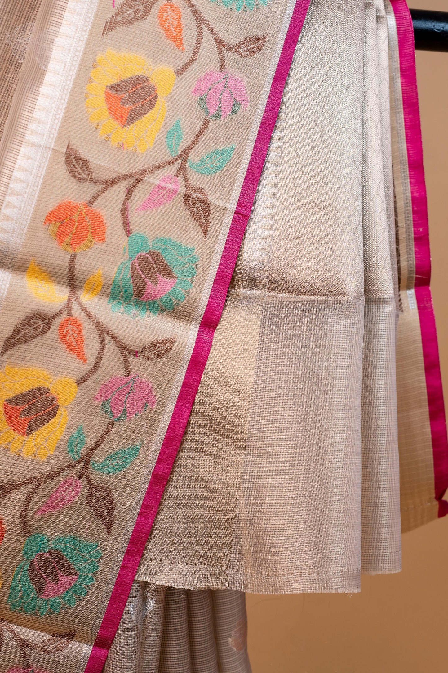 Gray Tissue Kota Paithani Border Premium Banarasi Saree