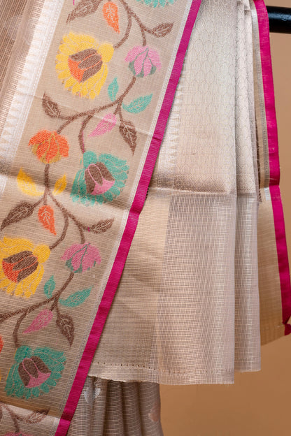 Gray Tissue Kota Paithani Border Premium Banarasi Saree