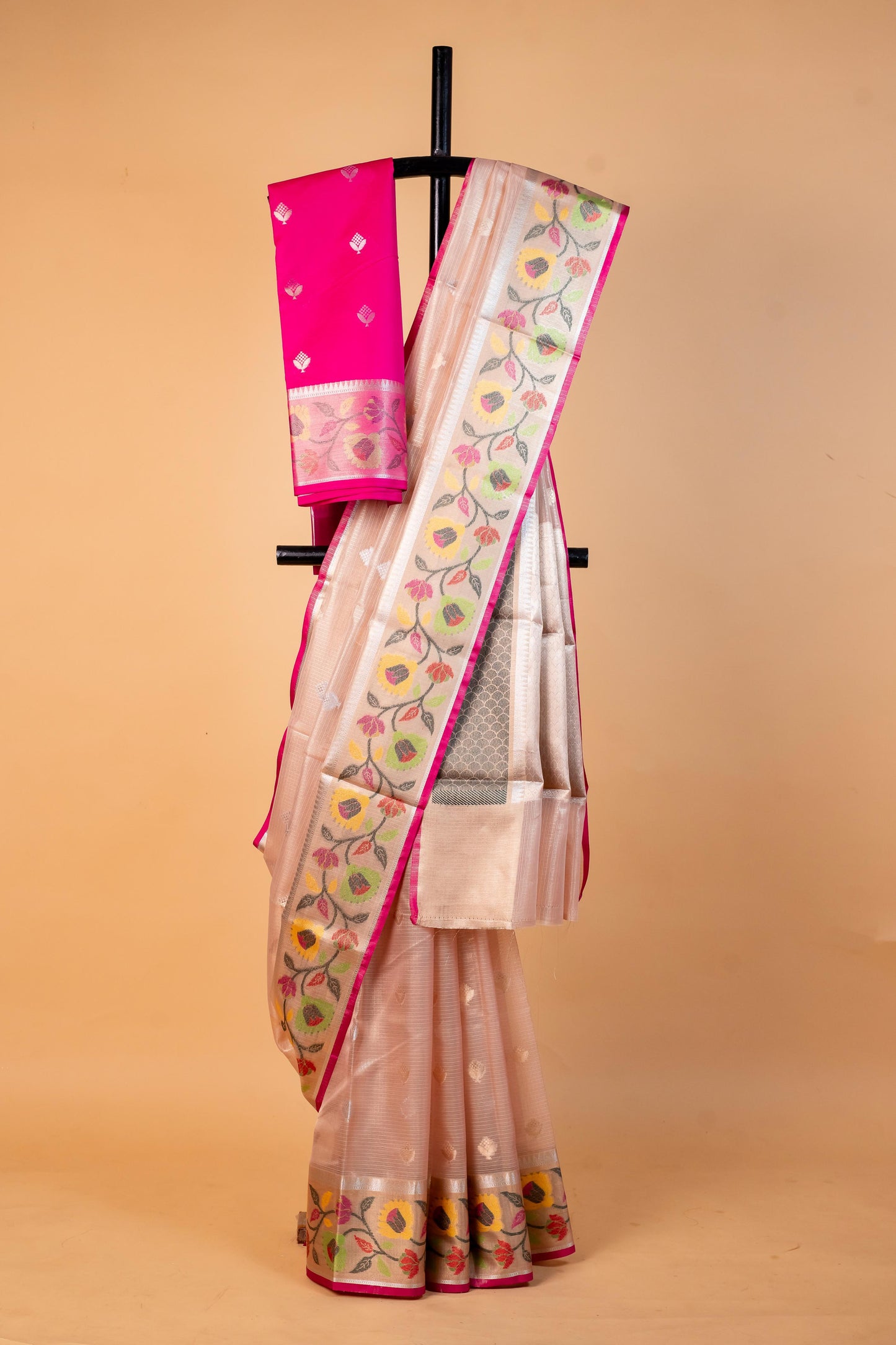 Peach Tissue Kota Paithani Border Premium Banarasi Saree