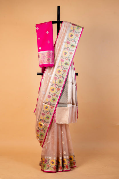 Peach Tissue Kota Paithani Border Premium Banarasi Saree