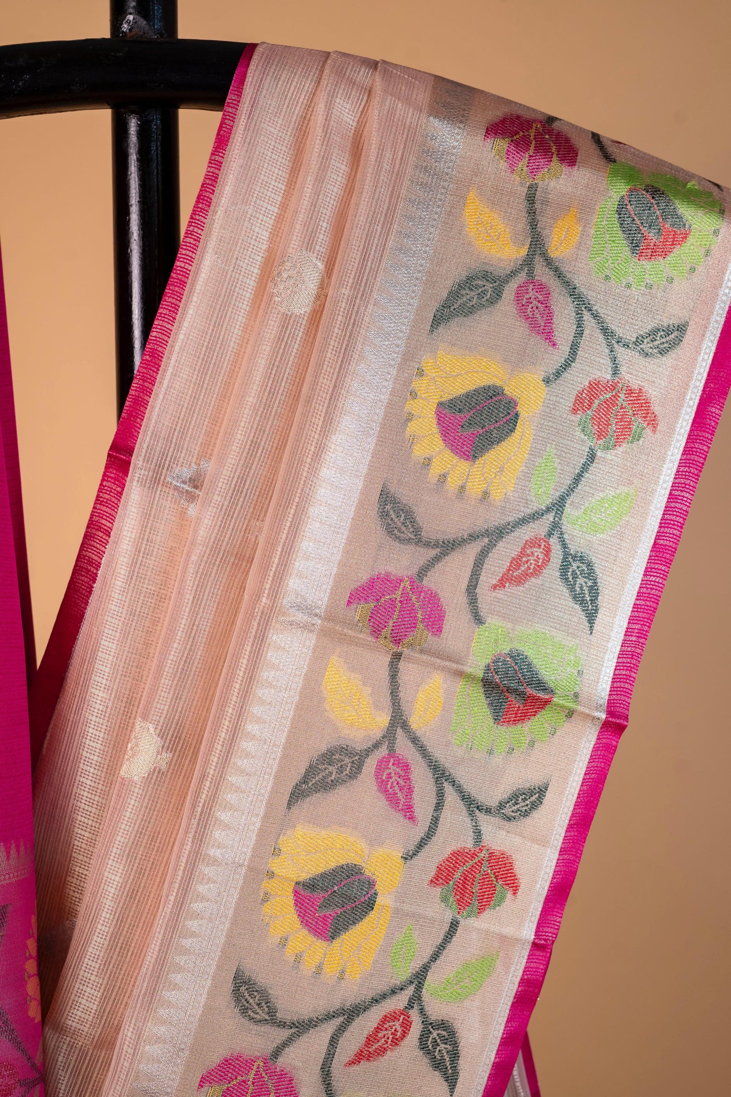 Peach Tissue Kota Paithani Border Premium Banarasi Saree