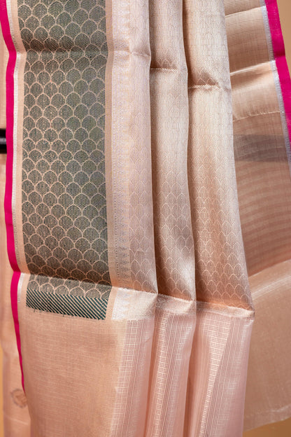 Peach Tissue Kota Paithani Border Premium Banarasi Saree