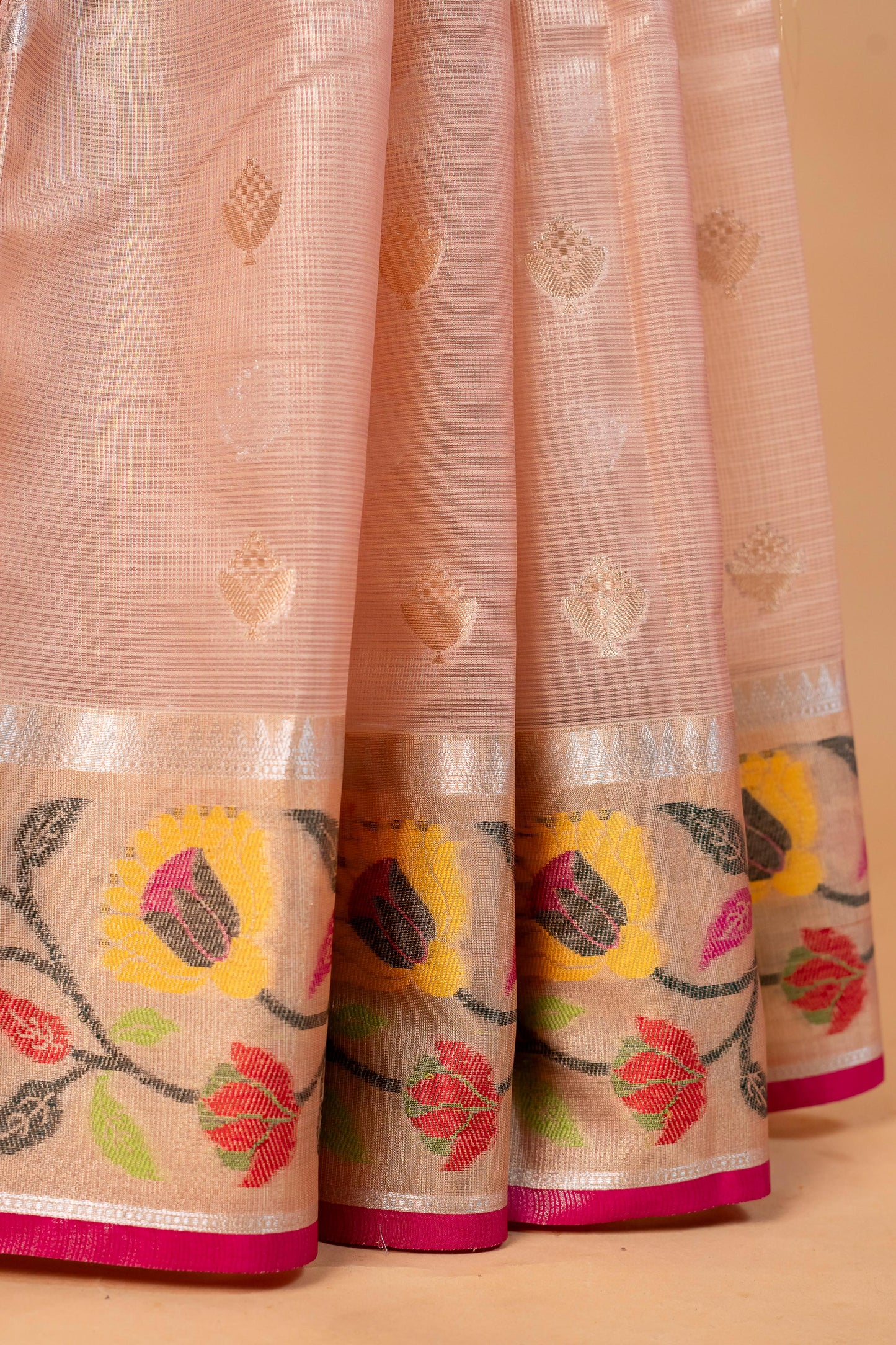 Peach Tissue Kota Paithani Border Premium Banarasi Saree