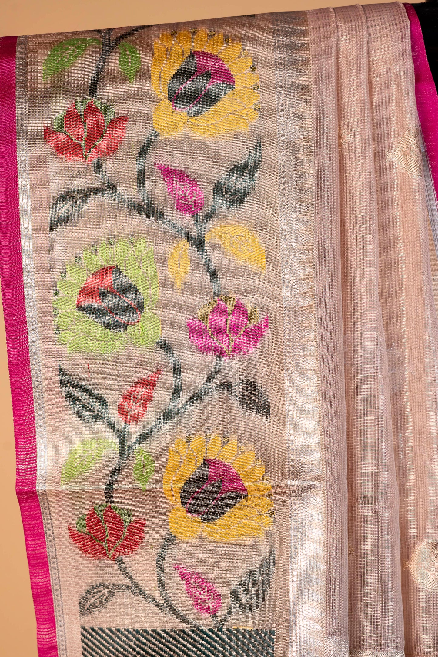 Peach Tissue Kota Paithani Border Premium Banarasi Saree