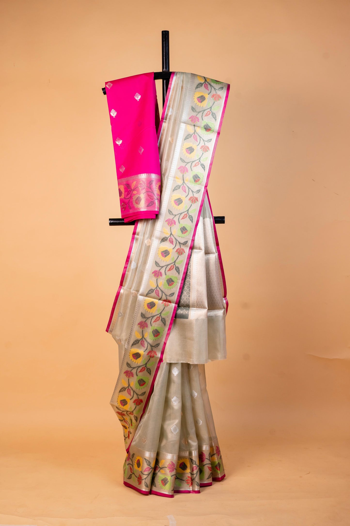 Pista Green Tissue Kota Paithani Border Premium Banarasi Saree