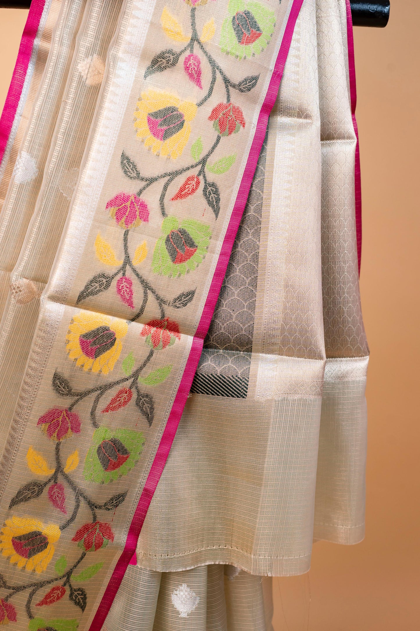 Pista Green Tissue Kota Paithani Border Premium Banarasi Saree
