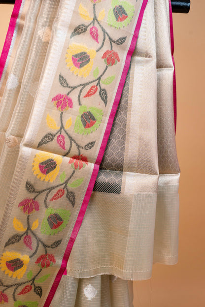 Pista Green Tissue Kota Paithani Border Premium Banarasi Saree