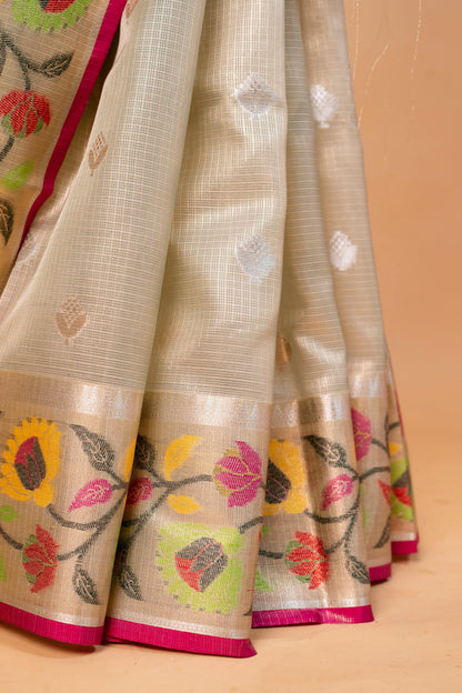 Pista Green Tissue Kota Paithani Border Premium Banarasi Saree