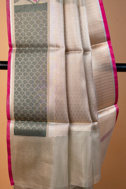 Pista Green Tissue Kota Paithani Border Premium Banarasi Saree
