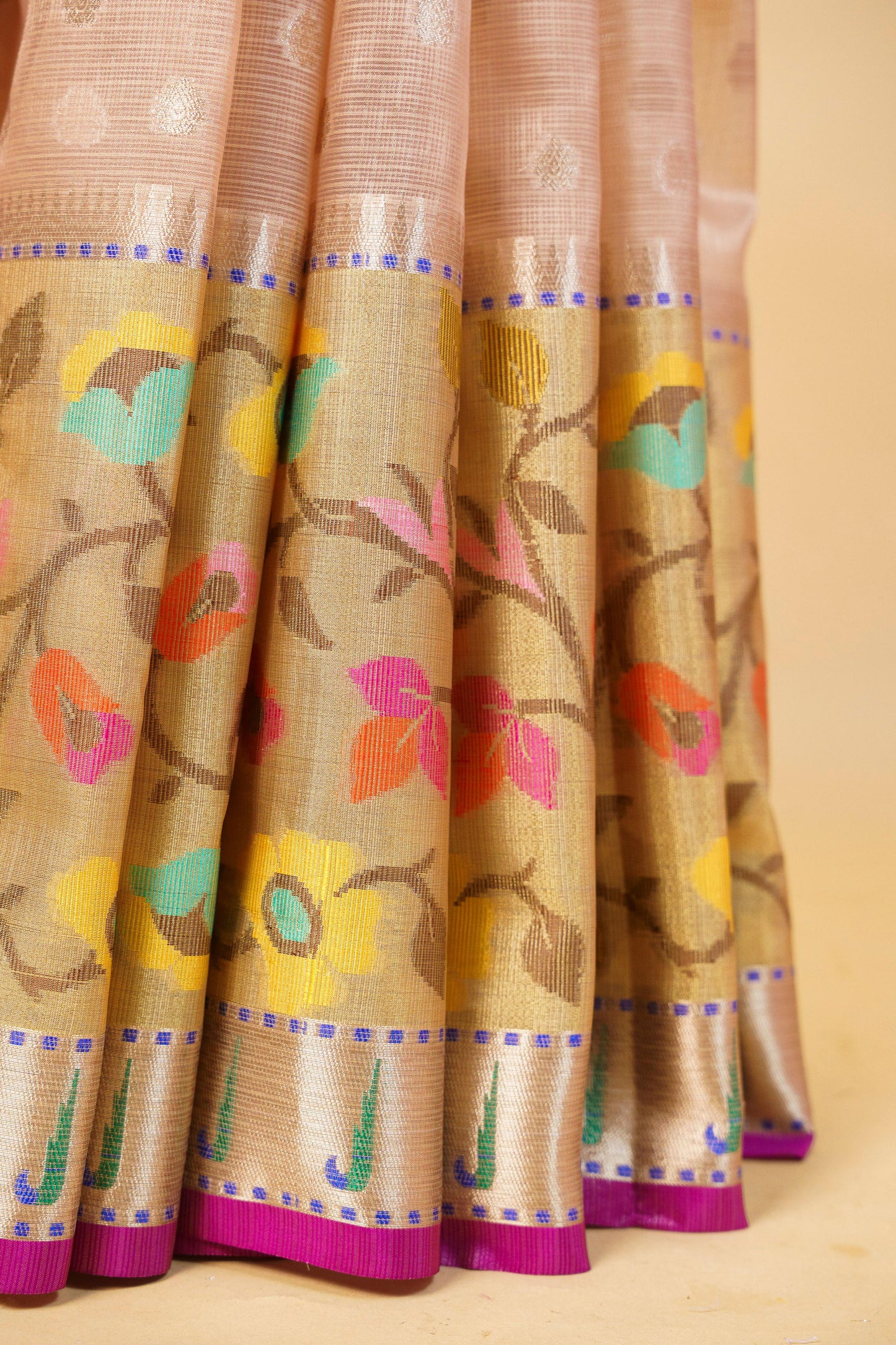 Peach Tissue Kota Paithani Border Premium Banarasi Saree