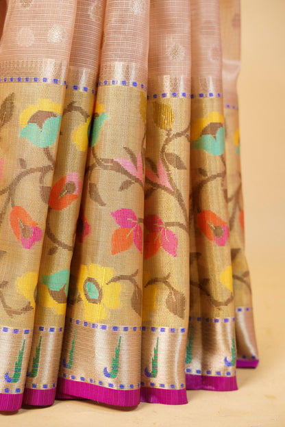 Peach Tissue Kota Paithani Border Premium Banarasi Saree