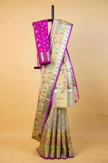 Sea Green Tissue Kota Paithani Border Premium Banarasi Saree