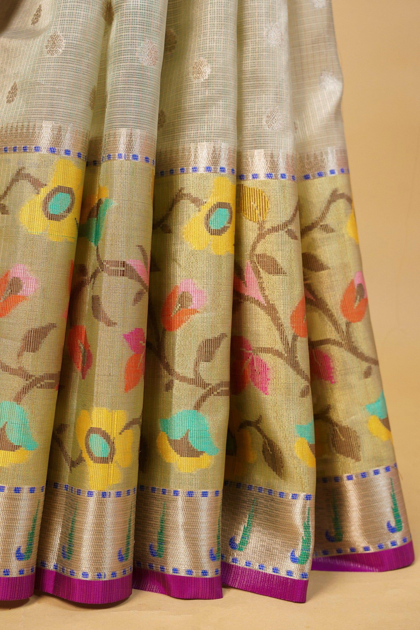 Sea Green Tissue Kota Paithani Border Premium Banarasi Saree