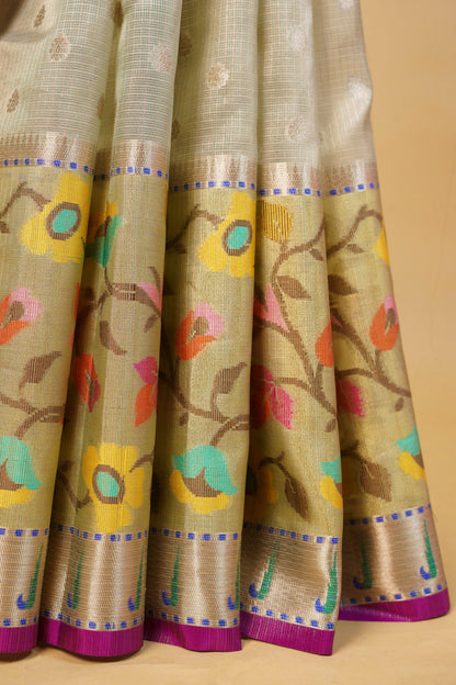 Sea Green Tissue Kota Paithani Border Premium Banarasi Saree