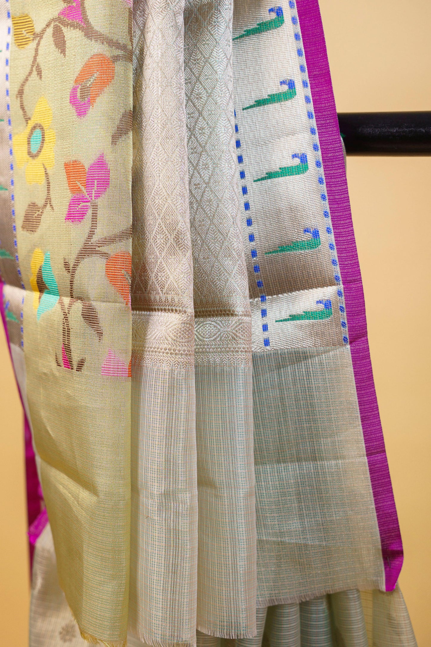 Sea Green Tissue Kota Paithani Border Premium Banarasi Saree