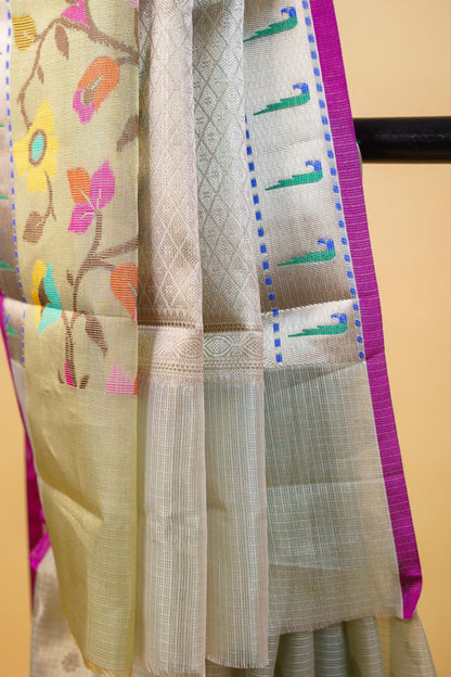 Sea Green Tissue Kota Paithani Border Premium Banarasi Saree