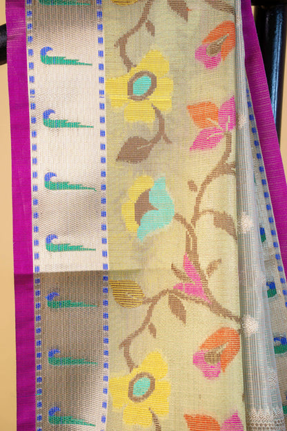 Sea Green Tissue Kota Paithani Border Premium Banarasi Saree