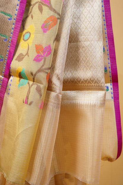Gold Tissue Kota Paithani Border Premium Banarasi Saree