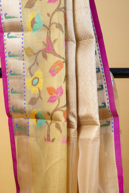 Gold Tissue Kota Paithani Border Premium Banarasi Saree
