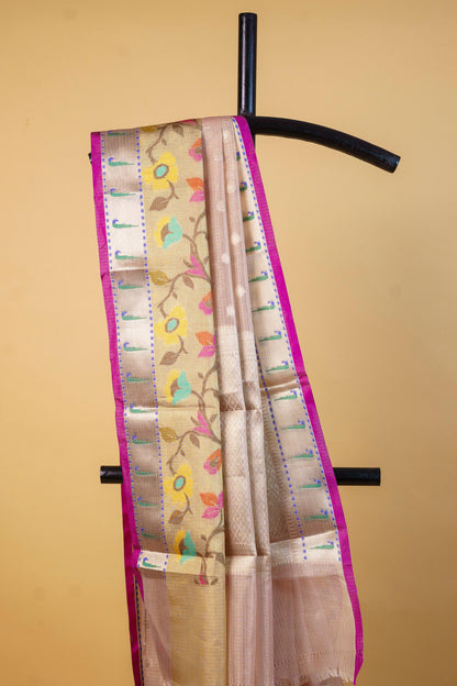 Pink Tissue Kota Paithani Border Premium Banarasi Saree