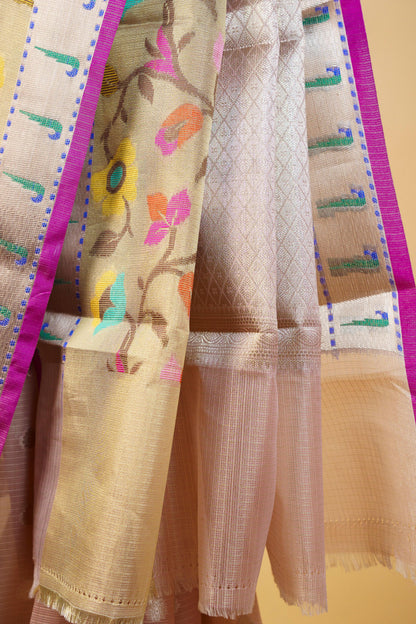 Pink Tissue Kota Paithani Border Premium Banarasi Saree