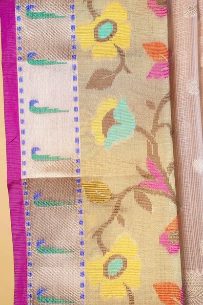 Pink Tissue Kota Paithani Border Premium Banarasi Saree