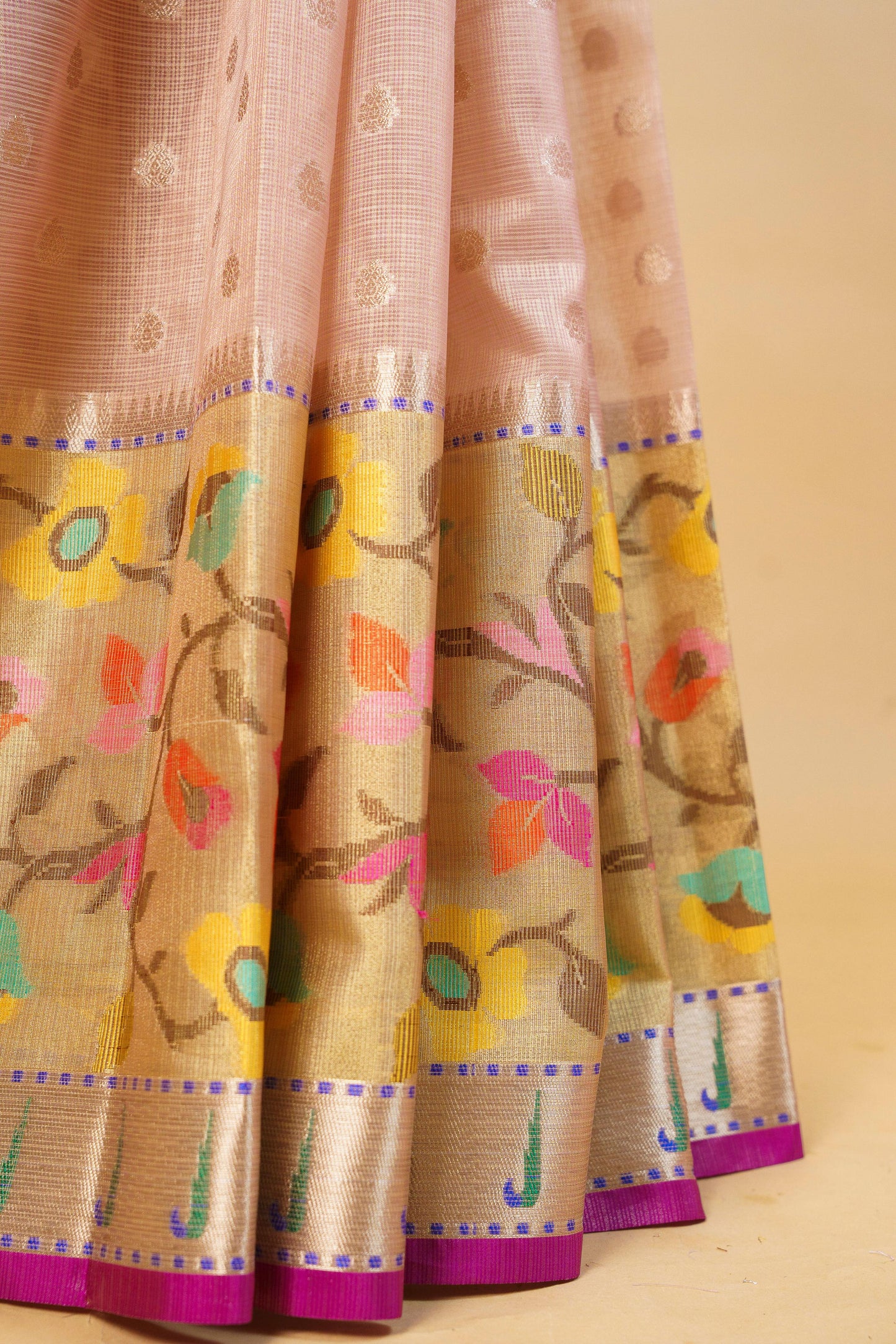 Pink Tissue Kota Paithani Border Premium Banarasi Saree