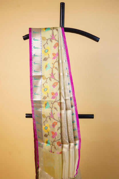 Pista Green Tissue Kota Paithani Border Premium Banarasi Saree