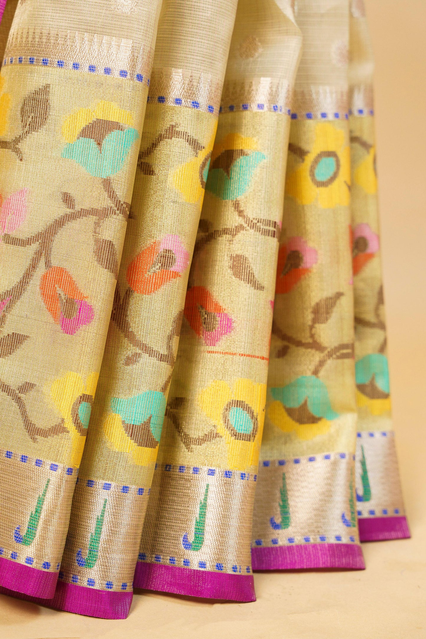 Pista Green Tissue Kota Paithani Border Premium Banarasi Saree