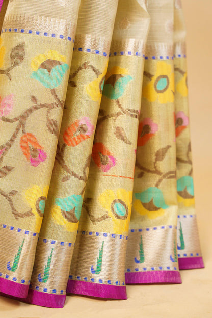 Pista Green Tissue Kota Paithani Border Premium Banarasi Saree